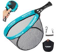 THKFISH Fly Fishing Landing Net, Foldable Landing Trout Net with ABS Handle,Rubber Coated Mesh Trout Net with Tackle Bag for Trout Bass Catch and Release, Portable Fly Fishing Gear,M/L (M-Blue)