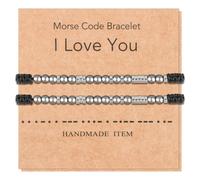 THKO Couples Bracelets, 1 Pair His And Hers Bracelet Morse Code Black And White Black Gallstone Beads Best Friend Bracelet Bf And Gf Bracelets Relationship Matching Friendship Jewelry