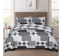 THL 3 Pieces Bedding Set Duvet Quilt Cover Pillowcase Poly Cotton (Check Grey Black, Duvet Cover King)