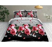 THL 4 Pcs Complete Bedding Set 3D Design Floral Printed Duvet Cover with Fitted Sheet Pillowcases (Pink Flower 355, Double)