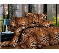 THL 4 Piece Complete Bedding Set 3D Effect Animal Printed Duvet Cover with Fitted Sheet Pillowcase (Tiger Skin 270, Double)