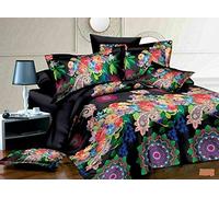 THL 4 Piece Complete Bedding Set 3D Printed Duvet Quilt Cover With Pillowcase Floral Design (286 Black, Superking)