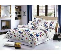 THL 4 Piece Complete Bedding Set 3D Printed Duvet Quilt Cover With Pillowcase Floral Design (313 Butterfly, Double)