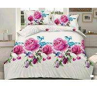 THL 4 Piece Complete Bedding Set 3D Printed Duvet Quilt Cover With Pillowcase Floral Design (324 White Pink, King)