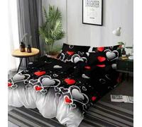 THL 4 Piece Complete Bedding Set 3D Printed Duvet Quilt Cover With Pillowcase Floral Design (325 Black Red Flower, Double)