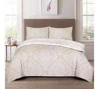 THL 4 Pieces Complete Bedding Set Duvet Quilt Cover Fitted Sheet Pillowcase Poly Cotton (Dmsk Cream Beige, Comp Double)