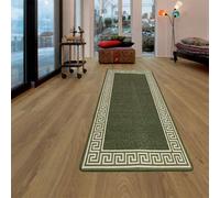THL Gel Backed Runner Normal Pile Rug Non Slip Carpet Floor Mat Door Mat (Green-Cream, 80x150)