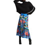 THLAI Womens Skirt Midi Skirt Tropical Plant Print Pink Zipper A-Line Long Skirts Spring Summer Skirt Floral, Blue, L