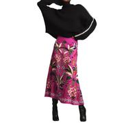 THLAI Womens Skirt Midi Skirt Tropical Plant Print Pink Zipper A-Line Long Skirts Spring Summer Skirt Floral, A1 Rose, M
