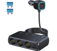 Thlevel 9 in 1 Car Cigarette Lighter Adapter 12V 24V Charger Socket Splitter 171W PD Type C & QC 3.0 USB Charging with Switches LED Voltmeter for Trucks Caravans Campers