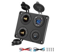 Thlevel Car Cigarette Lighter Socket 12V USB Charger Switch Panel PD Type C & QC3.0 with LED Digital Voltmeter ON OFF Toggle for Boat Truck Campervan