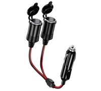 Thlevel Car Cigarette Lighter Socket Splitter 1 to 2 Adapter 2-Way Extension Wire Waterproof Cap with 15A Fuse for DC 12V 24V Motorcycles Trucks Vans Black