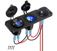Thlevel Cigarette Lighter Socket QC3.0 Car USB Charger Toggle Switch Panel with LED Digital Voltmeter ON OFF for 12V 24V Vehicles Boat Truck Caravan
