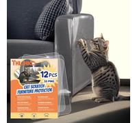 THLHKD 12 Pcs Cat Scratch Furniture Protector, Single Side Couch Protector from Cat Claws with 4 Holes, Easy to Stick & Fix, Cat Scratch Deterrent for Furniture(12P+55 Pins)