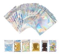THLO INC 100Pack Holographic Mylar Bags, Resealable for cali pack,Small Foil Ziplock Bags,Airtight, Smell Proof & Waterproof Food Storage for Candy, Coffee, Snacks-10x18cm (3.9x7.1inch)
