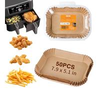 THLO INC 50 Pcs Air Fryer Liners,7.9x5.1 Inch Disposable Non-Stick Parchment Paper Rectangle, Pre-Cut Baking Paper for Healthier Cooking,Fits Ninja,Instant,Tefal,Cosori (7.9" x 5.1" - 50 Pack)
