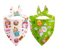 THLOH Easter Dog Bandana - 2 Pack Reversible Spring Dog Scarves, Bunny, Egg and Gnome Designs, Adjustable Fit for Girl and Boy, Gift for Large Dogs (X-Large)