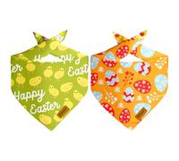 THLOH Easter Dog Bandanas with Snap Buttons, 2 Pack Reversible Spring Pet Scarves for Small, Medium & Large Dogs, Adjustable Bunny Happy Easter Egg Photo Shoot Accessory (Large)