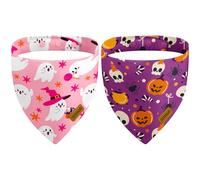 THLOH Halloween Dog Bandanas with Snap Button, 2 Pack Pumpkin & Ghost Pet Scarf for Boy & Girl, Premium Durable Fabric, Adjustable Fit, Spooky Bandana for Small Dogs (Small)