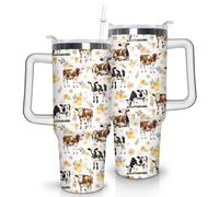 thmasamwr Cow Print Tumbler with Lid and Straw, Stainless Steel 40oz Tumbler with Handle, Cow Print Travel Coffee Mug Water Bottle, Highland Cow Gifts Cups for Women and Girls