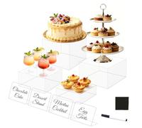 THMINS 4 Pack Buffet Risers, Clear Acrylic Food Display Risers,Food and Cupcake Display Stands for Buffet Table, Party, Catering, Jewelry and Figure Display(6, 6.5, 7, 8 Inch)