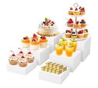 THMINS 6 Pcs White Buffet Risers ,Acrylic Food Risers for Buffet Table,Display Stand for Dessert,Jewelry,Figures show,Cube Display Base with Hollow Bottoms (2set 6",7",8")