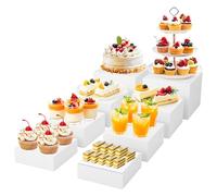 THMINS 8 Pcs White Buffet Risers ,Acrylic Food Risers for Buffet Table,Display Stand for Dessert,Jewelry,Figures show,Cube Display Base with Hollow Bottoms (2set 6",6.5",7",8")
