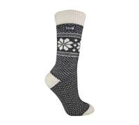 THMO 1 Pack Ladies Vintage Nordic Fairisle Winter Thermal Wool Blend Socks - Fairisle Grey / Cream - 4-8 UK
