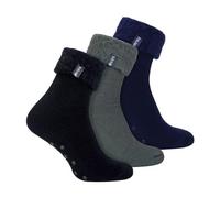 THMO 3 Pack Mens Bed Socks with Grips Mens Soft Fleece Thermal Lounge Socks