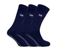 THMO 3 Pairs Mens Fleece Lined Slipper Socks Breathable Crew Indoor Socks with Grippers