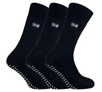 THMO 3 Pairs Mens Fleece Lined Slipper Socks Breathable Crew Indoor Socks with Grippers (6-11, Black)