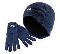 THMO Kids Thinsulate Hat & Gloves Set Knitted Thinsulate Fleece Winter Gloves & Hat Set for Childrens (XL, Navy)