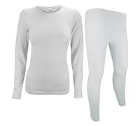 THMO Ladies Long Sleeve Thermal Top & Thermal Leggings for Winter - S-M - White