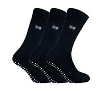 THMO Mens Thermal Indoor Slipper Socks with Grips (Multipack Options) - 6-11 UK - Black - 3 Pack