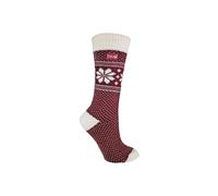 THMO Women's 1 Pack Vintage Nordic Fairisle Winter Thermal Wool Blend Socks in Burgundy | Size: 4-8 THMO Burgundy 4-8