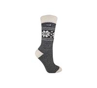 THMO Women's 1 Pack Vintage Nordic Fairisle Winter Thermal Wool Blend Socks in Grey | Size: 4-8 THMO Grey 4-8