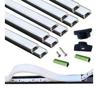 THMOOTHER LED Strip Pre-Drilled Black U Channel Diffuser 10-Pack 3.28FT,Surface Mounted Tape Light Aluminum Track with Continuous Silicone Cover. Flush Installed Low Profile (Black, 10X3.3FT)