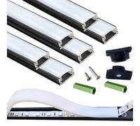 THMOOTHER LED Strip Pre-Drilled Black U Channel Diffuser 6-Pack 3.28FT,Surface Mounted Tape Light Aluminum Track with Continuous Silicone Cover. Flush Installed Low Profile (Black, 6X3.3FT)