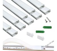 THMOOTHER LED Strip Pre-Drilled U Channel Diffuser 10-Pack 3.28FT,Surface Mounted Tape Light Aluminum Track with Continuous Silicone Cover. Flush Installed Low Profile (Silver, 10X3.3FT)