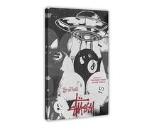 THNIKK Stussy Retro Black And White Fashion Decoration Art Poster Canvas Poster Wall Art Decor Print Picture Paintings for Living Room Bedroom Decoration Frame-style 12x18inch(30x45cm)