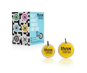Thnx Tag Tracking Keychain - with QR Code, Smart Travel Pack, 1x S Tag, 1x M Tag, 1x Tag sticker, for backpacks, suitcases, keys and cameras, direct contact with the finder (Yellow)