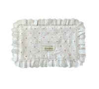 THOANBY Flower Embroidered Heart Pattern Table Mats,Romance Heart Lace Table Mats Set For Wedding Anniversary Decorations Soft Flounced Edges Washable Fabric