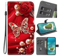Thoankj for Honor 200 Pro Case Cute Shockproof Flip Folio Leather Wallet Cover for Girls Kids with Kickstand Card Holder Magnetic Phone Case for Honor 200 Pro - Red Butterfly