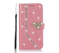Thoankj for Samsung A37 5G Case Glitter Bling Love, Shockproof Wallet Case PU Leather with Card Slots Folding Stand Magnetic Scratchproof Protect Flip Phone Cover for Samsung Galaxy A37 5G Pink