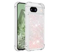 Thoankj Google Pixel 8A Case Liquid, Bling Glitter Sparkly Shiny Flowing Quicksand Cute Clear Transparent TPU Gel Silicone Bumper Shockproof Protective Phone Cover for Google Pixel 8A Pink Star
