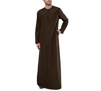 Thobe Abaya for Men Muslim Eid Dress Tunica Blanca Para Hombre Men's Button Up Cotton Robe Long Sleeve Kaftan Gown Casual Shirt Beach Prayer Kurtas White Kurta a-Brown 4XL