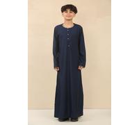 Boy's Thobe Emirati Omani Jubba Islamic Clothing Muslim Kaftan Eid Robe Arab Gold Embroidery - Navy 46
