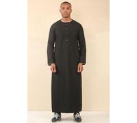 Men's Thobe Emirati Omani Jubba Islamic Clothing Muslim Kaftan Eid Robe Arab Gold Embroidery - Black 56