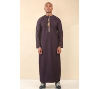Men's Thobe Emirati Omani Jubba Islamic Clothing Muslim Kaftan Eid Robe Arab Gold Tassel Embroidery - Purple 56