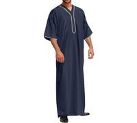 Thobe for Men, Breathable & Comfortable V-Neck Polyester Kaftan for Men, Casual Muslim Mens Kaftan with Long Sleeves for Daily Life, Business, Meeting and Traveling 3XL Mens